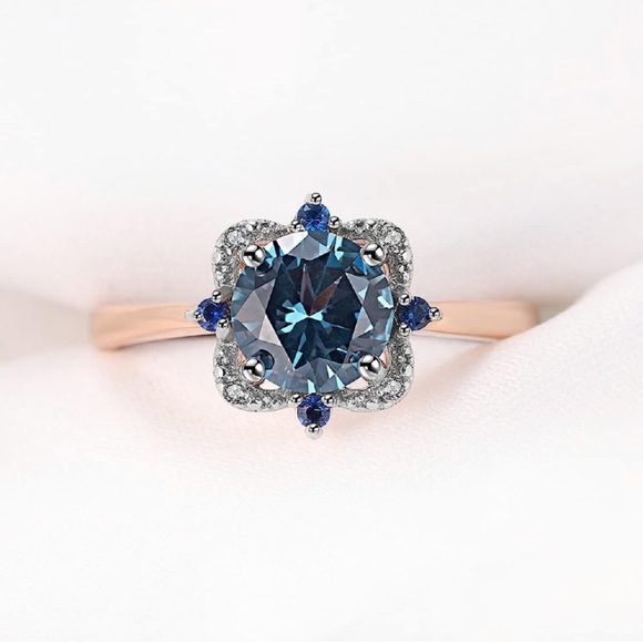 14k 925 London Blue Topaz Diamond Vintage Ring - Picture 7 of 9